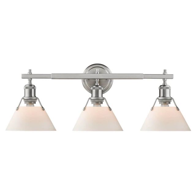 Golden Lighting 3306-BA3 PW-OP Orwell 3 Light 24 Inch Bath Vanity In Pewter With Opal Glass Shade